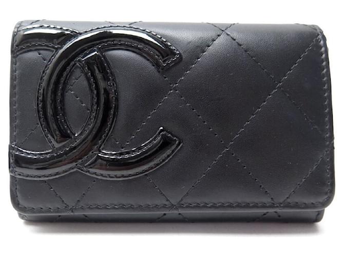 CHANEL CAMBON LOGO CC COIN PURSE IN BLACK QUILTED LEATHER + WALLET BOX  ref.444636 - Joli Closet