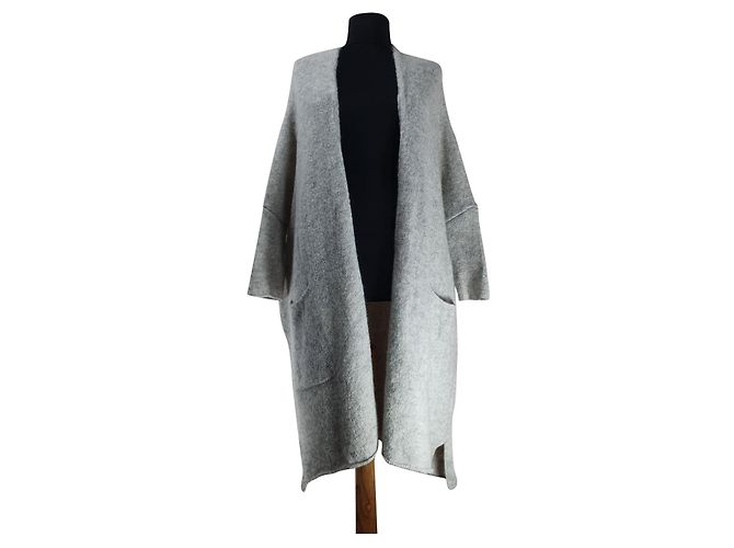 American Vintage Lange Strickjacke Grau Wolle Mohair
