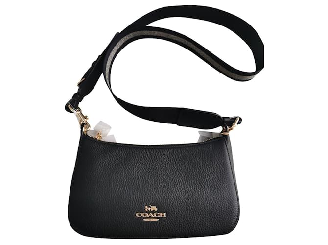 Coach Handbags Black Silvery Gold hardware Leather Cotton Metal  ref.445181