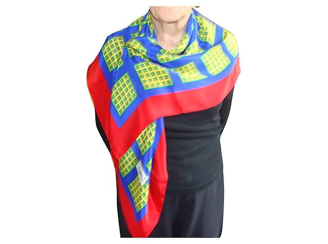 Yves Saint Laurent quite large square with cheerful and shimmering colors Red Blue Yellow Silk  ref.445192