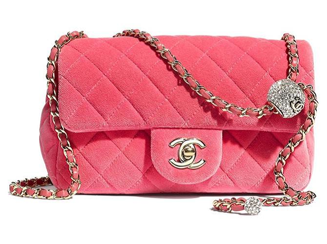 Chanel 2020 Pearl Crush Pink Bag Velvet ref.445193 - Joli Closet