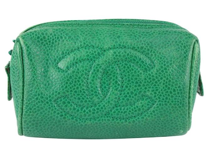 Chanel Emerald Green Caviar Leather Mini Cosmetic Pouch Make Up Case  ref.445585 - Joli Closet