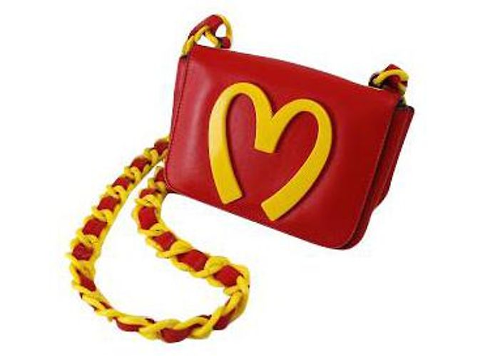 Clutch Moschino in pelliccia rossa e gialla Rosso Giallo