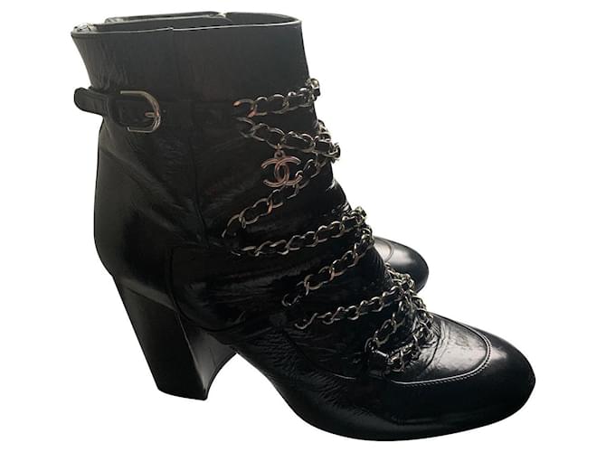 Chanel Ankle Boots Black Patent leather  ref.445866
