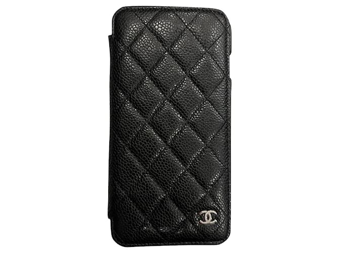 Chanel solapa iPhone 6+ caso Negro Burdeos Piel de cordero  ref.445901