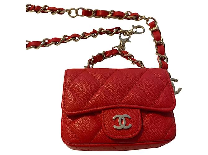Chanel Bolsas Vermelho Pele de cordeiro  ref.446336