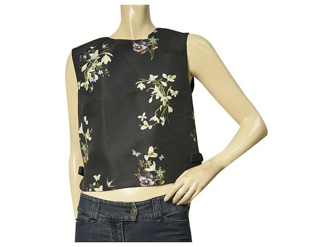 Ted Baker Bleu Floral sans manches dos fermeture éclair Polyester Crop Top chemisier taille 2
