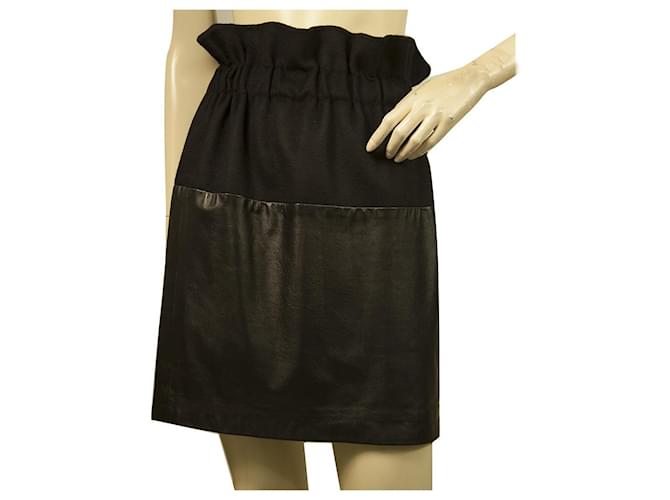 Thakoon Black Lambskin Leather & Angora Wool Paper Waist Mini Skirt Size 4  ref.446404