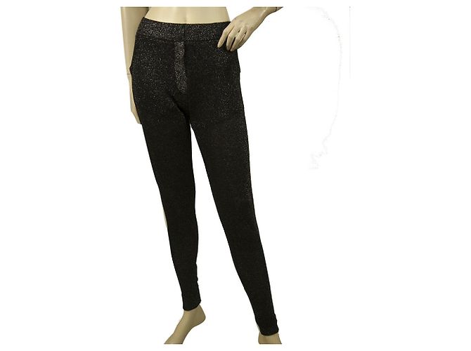 Zoe Karssen Schwarze, glitzernde, glänzende, elastische Hose, Hosengröße S