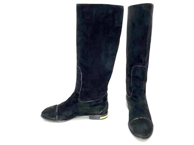 Louis Vuitton boots in black suede with gold metal heel Leather  ref.446478