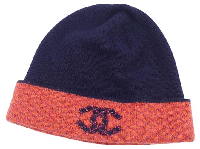 Chanel hat 18K Knit Hat Cap Coco Mark Cashmere Men's Women's Navy / Orange  Navy blue ref.446951 - Joli Closet