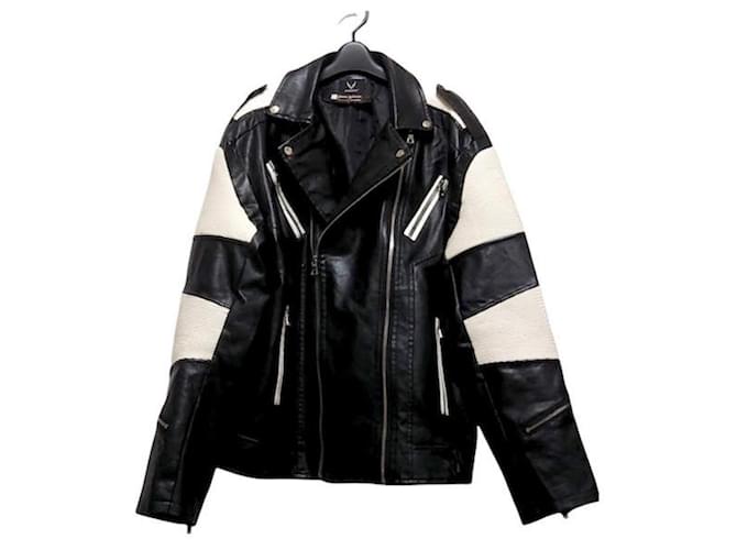 [Used]  PIERRE BALMAIN (PIERRE BALMAIN) Riders jacket long sleeve / faux leather / zip up / spring / autumn black x white Polyester  ref.447130