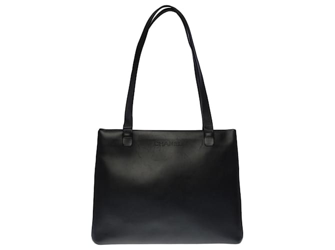 Schöne Chanel Cabas Tasche aus glattem schwarzem Leder  ref.447685