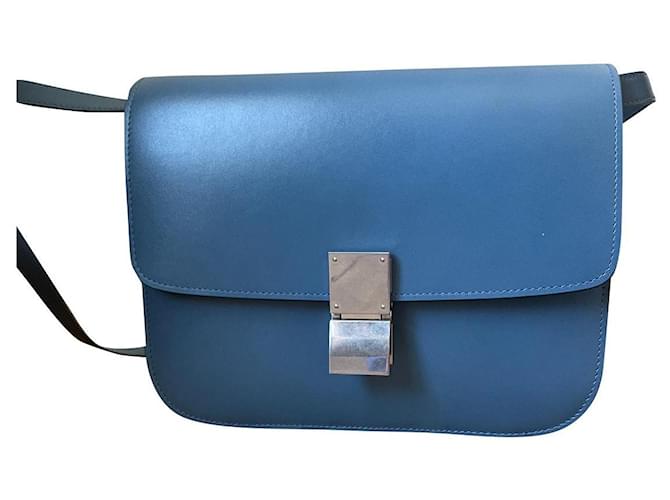 Céline Celine classic box bag Blue Leather  ref.330468