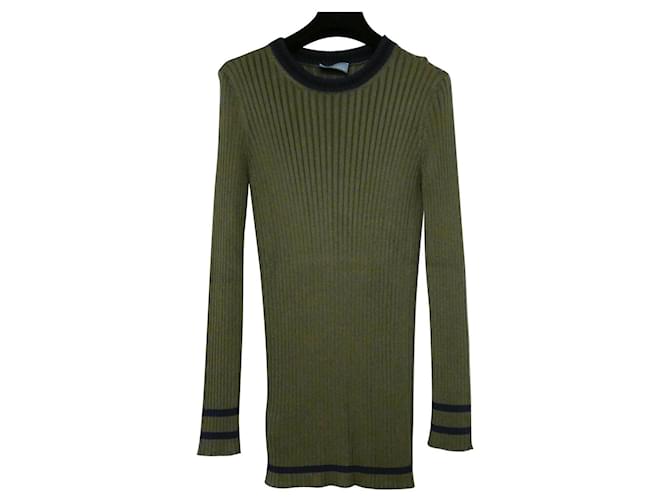 Prada SS14 Suéter de Costela Fino Verde oliva Viscose  ref.446432