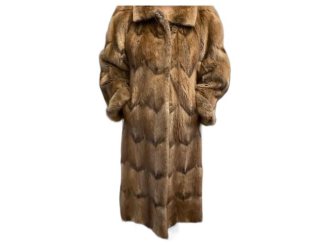 Autre Marque Abrigo de piel beige y cognac Coñac Bronce Castaña Marrón claro Caramelo