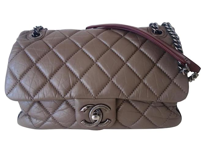 Timeless CLASSIC CHANEL BAG Black Grey Leather Tweed  ref.446441