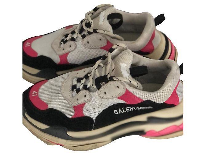 Balenciaga Triple S Sneaker Schwarz Rosa Weiß Baumwolle Pink
