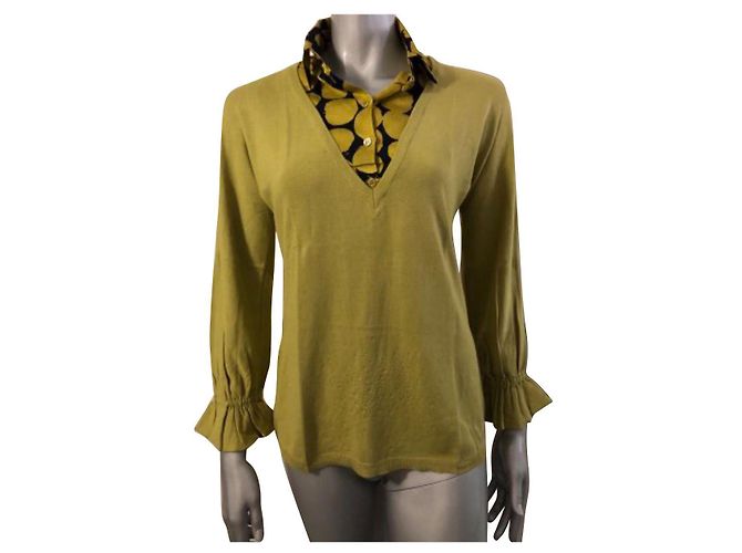 Top a maniche lunghe Moschino Cheap And Chic Verde Oliva Seta Cotone