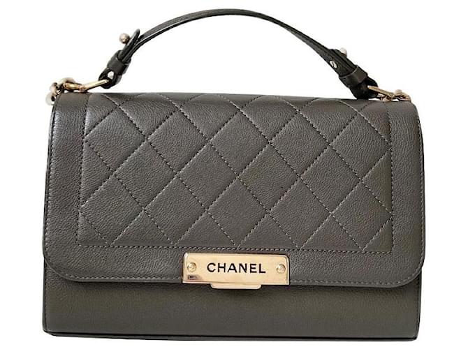 Mademoiselle Chanel handbag Olive green Leather  ref.446798