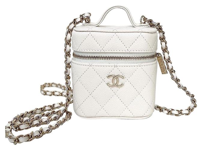 Wallet On Chain Chanel SLG Leder Handtasche mit Kette weiß