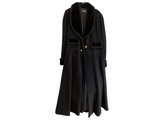 Casaco Chanel preto de lã de caxemira e seda XL