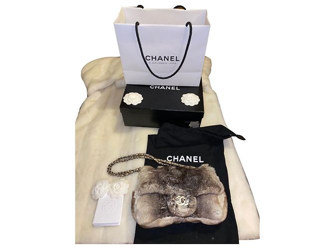 Bolsa Chanel de pele de chinchila cinza escuro Cinza antracite