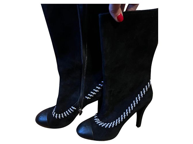 Chanel Black Suede Ankle Boots