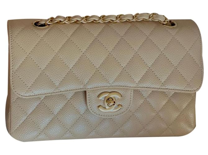 Timeless Chanel classic lined flap caviar beige Leather  ref.447534