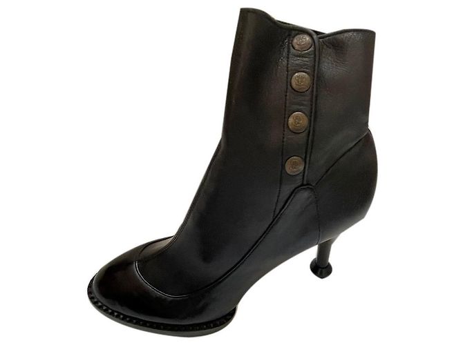 Kenzo Black Leather Ankle Boots Size 37