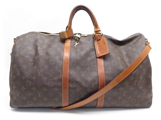 Louis Vuitton keepall 55 monogram shoulder strap Brown Leather ref