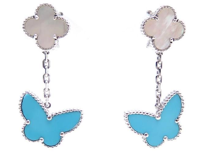 NEUF BOUCLES D'OREILLES VAN CLEEF & ARPELS LUCKY ALHAMBRA TURQUOISE OR EARRINGS Or blanc Argenté  ref.447786