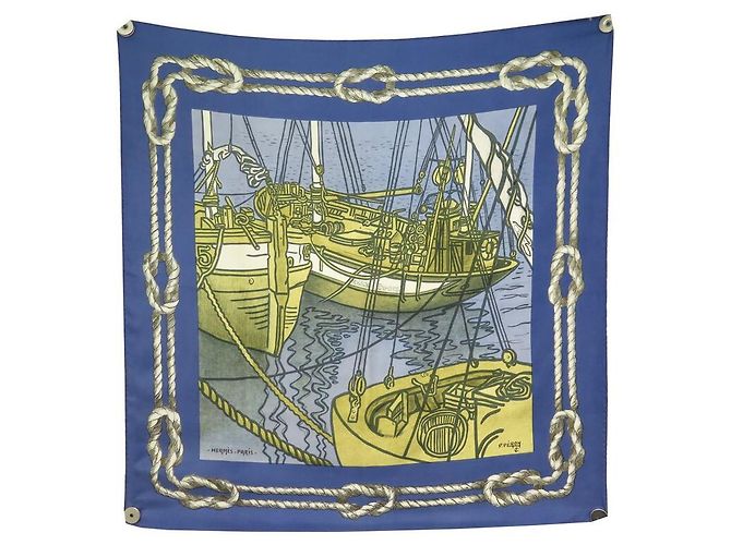 Hermès HERMES BELLE ETOILE SCIARPA PIERRE PERON CARRE 90 SETA SCIARPA IN SETA BLU