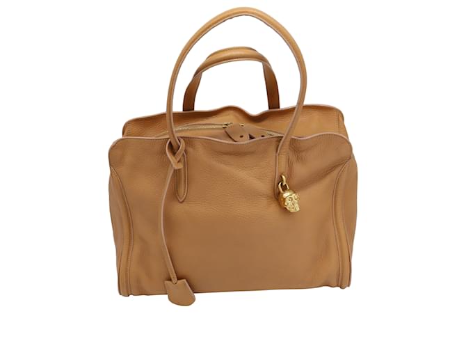 Bolso satchel grande con candado de cuero marrón de Alexander McQueen Beige  ref.448026