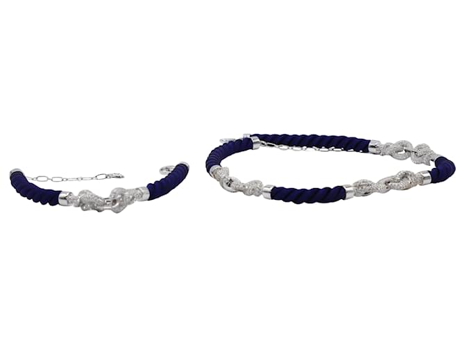 Swarovski Nice Necklace and Bracelet with Knot Set in Navy Blue Crystal Metal  ref.448031