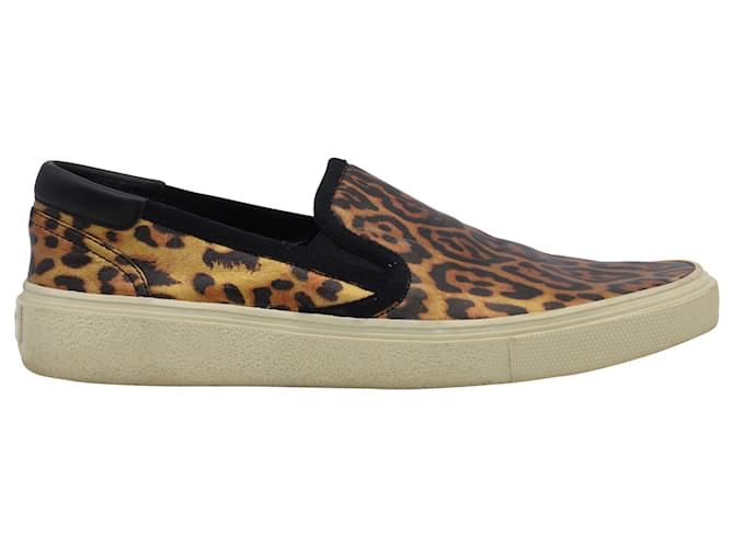 Saint Laurent Venice Leopard-print Slip On Sneakers in Multicolor Canvas Multiple colors Cloth  ref.448044