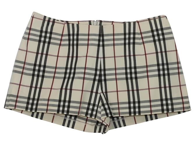 Mini shorts con stampa firmata Burberry in cotone scozzese Bianco Crudo  ref.448073