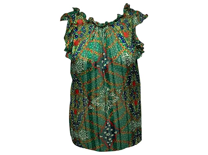 Ba&Sh Floral Print Mock Neck Blouse in Green Polyester  ref.448143