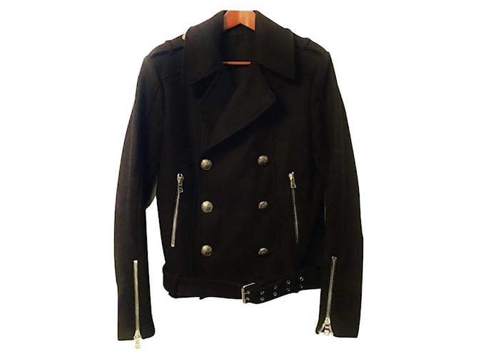 [Used]  BALMAIN Balmain Riders P Coat Pea Coat Black Black Wool Cotton  ref.448217