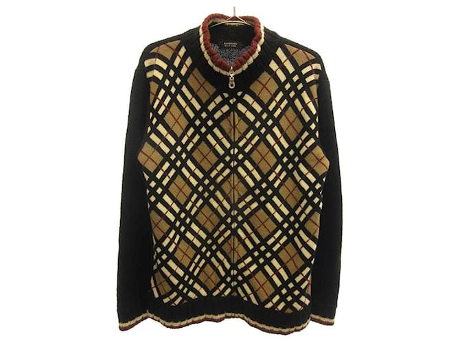 Used] BURBERRY BLACK LABEL plaid zip-up knit sweater multi