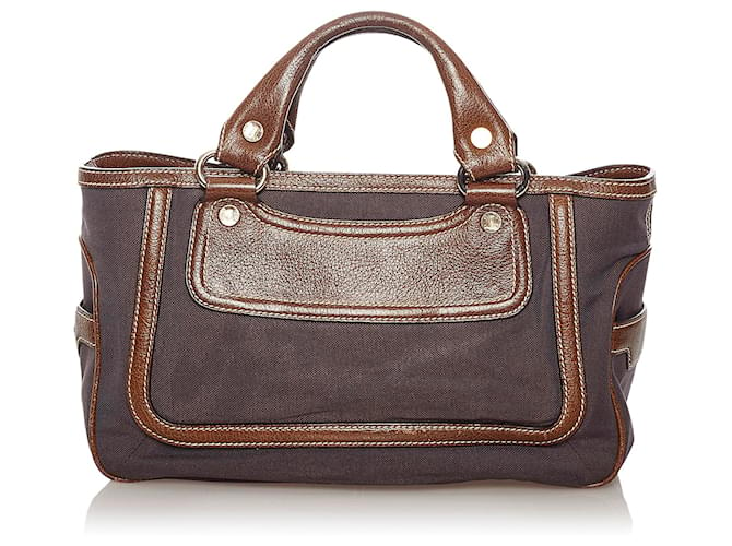 Céline Celine Brown Boogie Canvas Handbag Dark brown Leather Cloth Pony-style calfskin Cloth  ref.448326