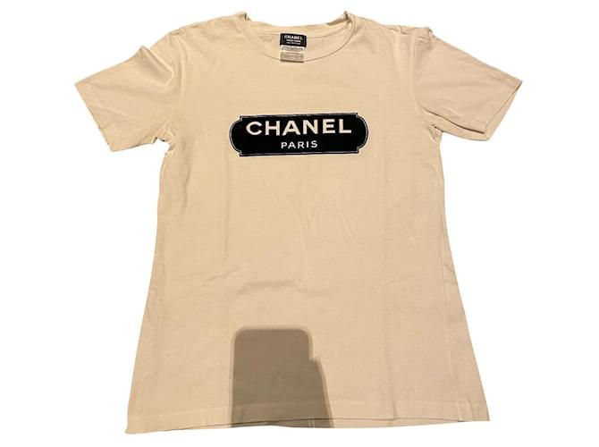 Camiseta Chanel Negro Blanco Algodón  ref.448792