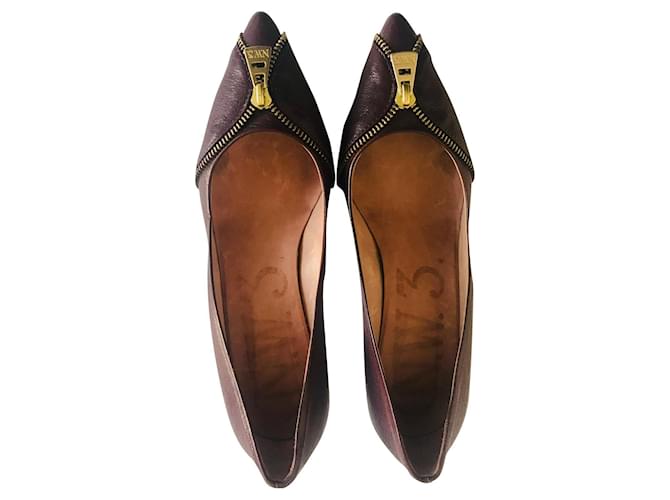 Hobbs NW3 Chaussures zippées bordeaux Cuir Métal Bijouterie dorée  ref.448805