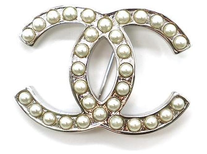 Chanel Silver Pearly CC Timeless Brooch Silvery Metal  - Joli  Closet