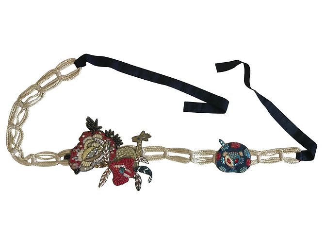 Kenzo Seidengürtel Creme mit Glasperlen Roh