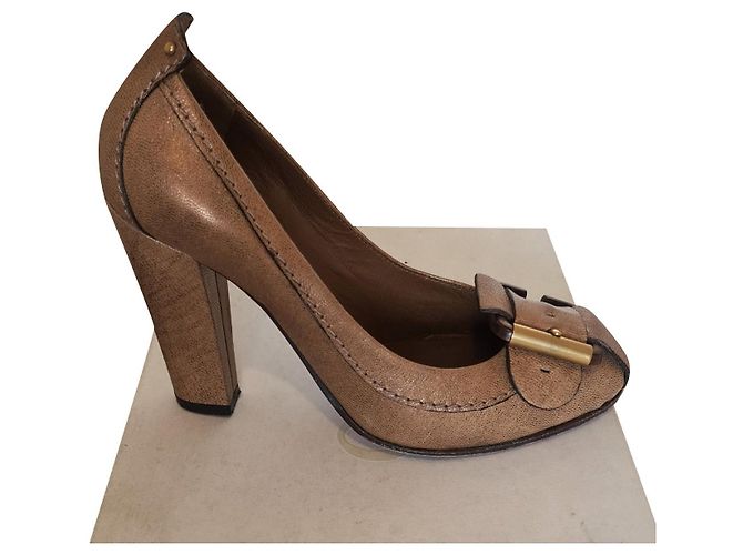 Escarpins Chloé Marron Doré Cuir Taille 36