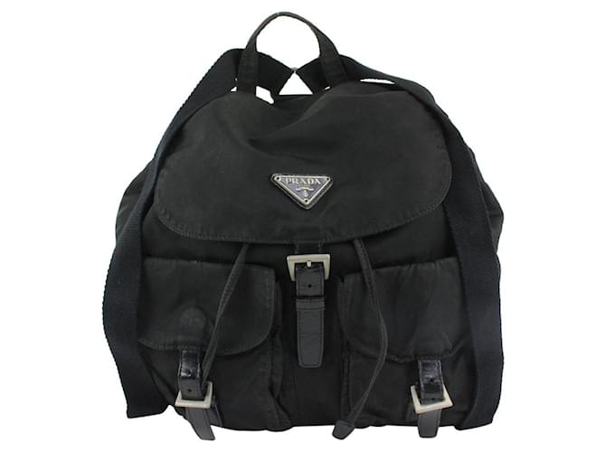 Prada Black Nylon Tessuto Twin Pocket Backpack Leather  ref.449039