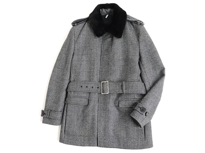 [Used]  Good ▽ 2013 Dior HOMME Dior Homme Collar with Mouton ZIPUP Trench Coat / Tweed Coat Gray 44 Genuine Men's Grey Cotton Wool Viscose  ref.449054