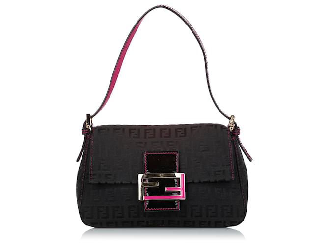 Fendi Pink Zucchino Canvas Flap Baguette Bag Fendi