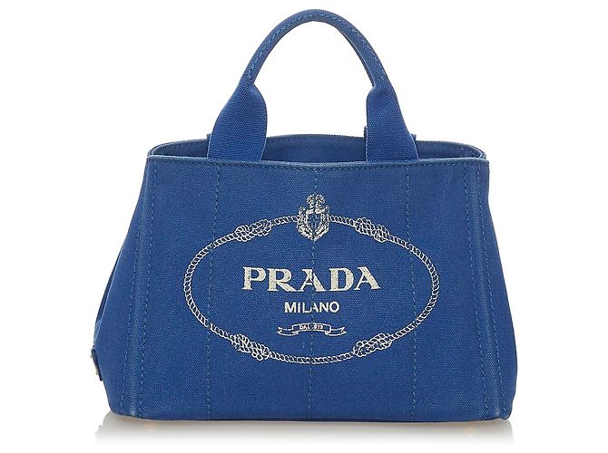 Borsa in tela con logo Canapa Prada blu